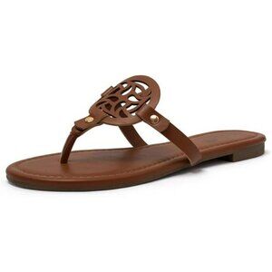 Katliu Womens Flat Thong Sandals Comfy Slip On Faux Leather Summer Shoes